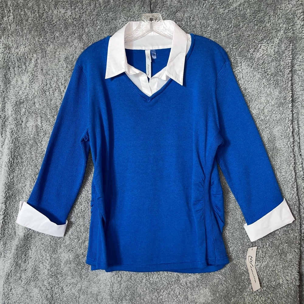 NWT NY Collection Blue Sweater Blouse